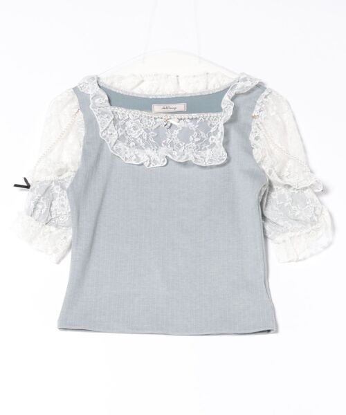 Ank Rouge(アンクルージュ)の「肩フリルテレコTOPS(Tシャツ/カットソー・レディース・グレー/ブラック/ホワイト・M)」の4枚目の写真