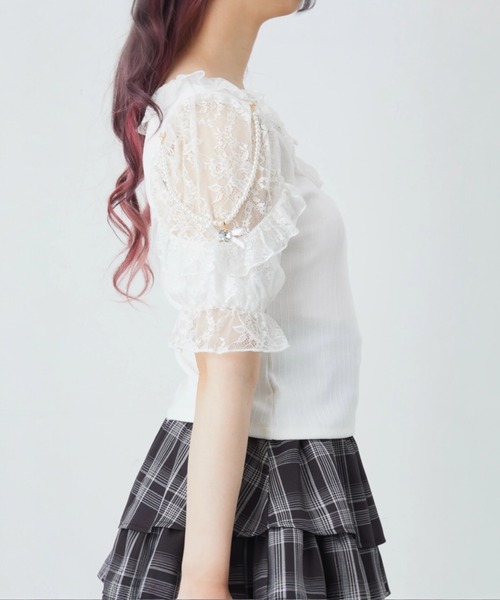 Ank Rouge(アンクルージュ)の「肩フリルテレコTOPS(Tシャツ/カットソー・レディース・グレー/ブラック/ホワイト・M)」の19枚目の写真