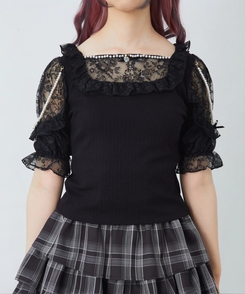 Ank Rouge(アンクルージュ)の「肩フリルテレコTOPS(Tシャツ/カットソー・レディース・グレー/ブラック/ホワイト・M)」の11枚目の写真