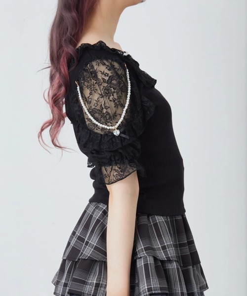 Ank Rouge(アンクルージュ)の「肩フリルテレコTOPS(Tシャツ/カットソー・レディース・グレー/ブラック/ホワイト・M)」の12枚目の写真