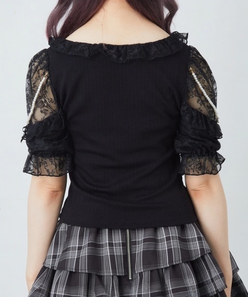 Ank Rouge(アンクルージュ)の「肩フリルテレコTOPS(Tシャツ/カットソー・レディース・グレー/ブラック/ホワイト・M)」の13枚目の写真