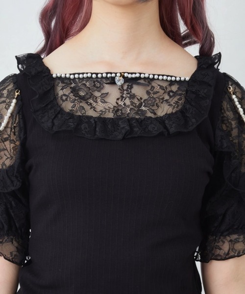 Ank Rouge(アンクルージュ)の「肩フリルテレコTOPS(Tシャツ/カットソー・レディース・グレー/ブラック/ホワイト・M)」の14枚目の写真