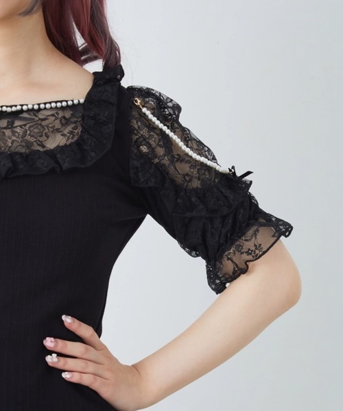 Ank Rouge(アンクルージュ)の「肩フリルテレコTOPS(Tシャツ/カットソー・レディース・グレー/ブラック/ホワイト・M)」の15枚目の写真