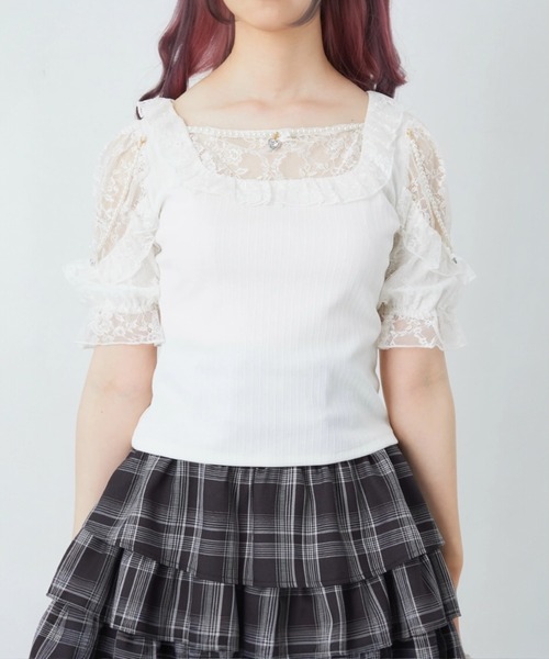 Ank Rouge(アンクルージュ)の「肩フリルテレコTOPS(Tシャツ/カットソー・レディース・グレー/ブラック/ホワイト・M)」の17枚目の写真