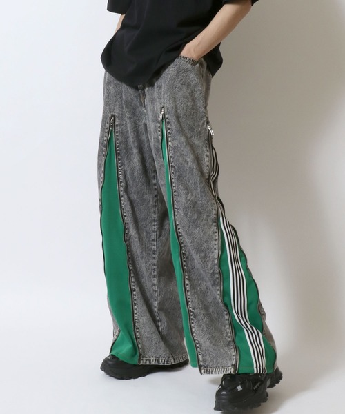 SITRY（シトリー）の「Remake Like Denim Pants/リメイク風 ジーンズ×ジャージ デニムパンツ ワイドデニムパンツ（デニムパンツ・メンズ・ブルー系その他/ブラック系その他/ブラック系その他2・M/L）」の2枚目の写真