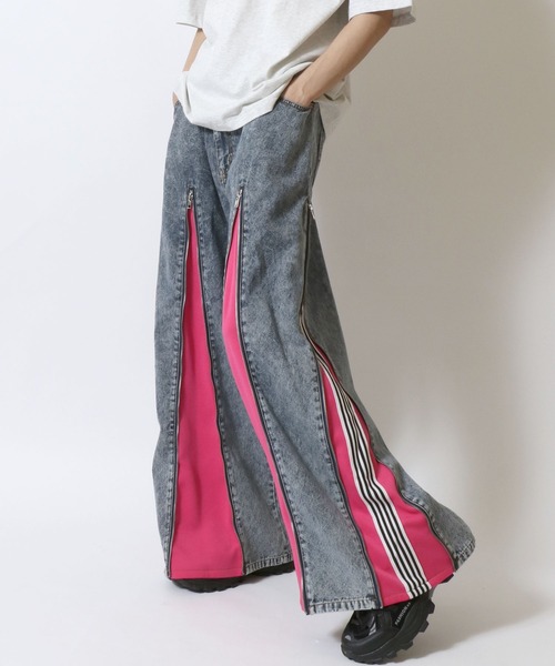 SITRY（シトリー）の「Remake Like Denim Pants/リメイク風 ジーンズ×ジャージ デニムパンツ ワイドデニムパンツ（デニムパンツ・メンズ・ブルー系その他/ブラック系その他/ブラック系その他2・M/L）」の3枚目の写真