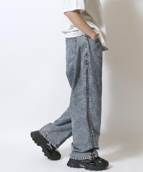 levi's line denim 再構築 ドッキング リメイク ワイド デニム セール】Remake Like Denim Pants/リメイク風 ジーンズ×ジャージ