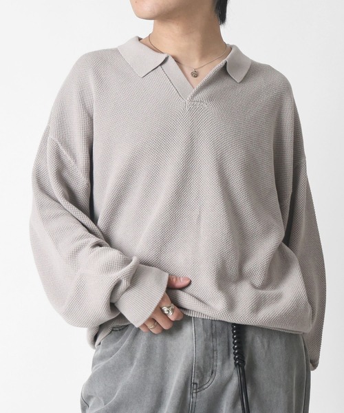 Confirm(コンファーム)の「スキッパー ベーシックニット メンズ レディース ユニセックス(ニット/セーター・メンズ・ベージュ/ブルー/ブラック・M/L)」の7枚目の写真