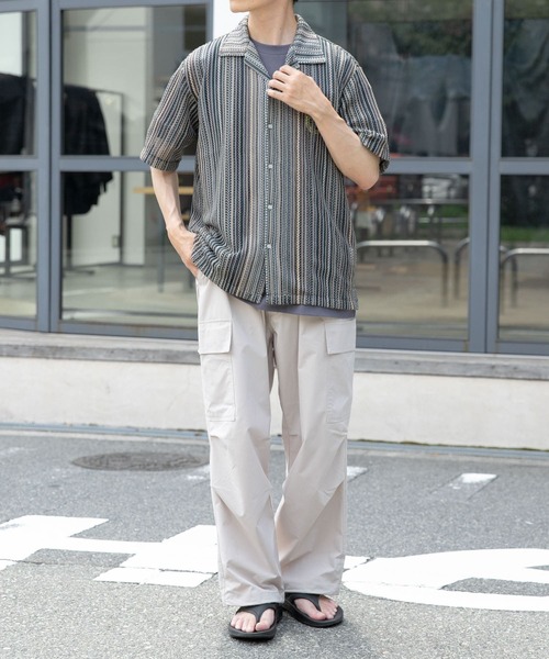 ITEMS URBANRESEARCH（アイテムズ アーバンリサーチ）の「マルチストライプレースオープンカラーショートスリーブシャツ（シャツ/ブラウス・メンズ・ブラック/ブルー/グリーン・LARGE/MEDIUM）」の9枚目の写真