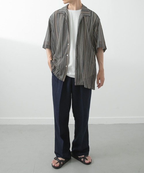 ITEMS URBANRESEARCH（アイテムズ アーバンリサーチ）の「マルチストライプレースオープンカラーショートスリーブシャツ（シャツ/ブラウス・メンズ・ブラック/ブルー/グリーン・LARGE/MEDIUM）」の15枚目の写真