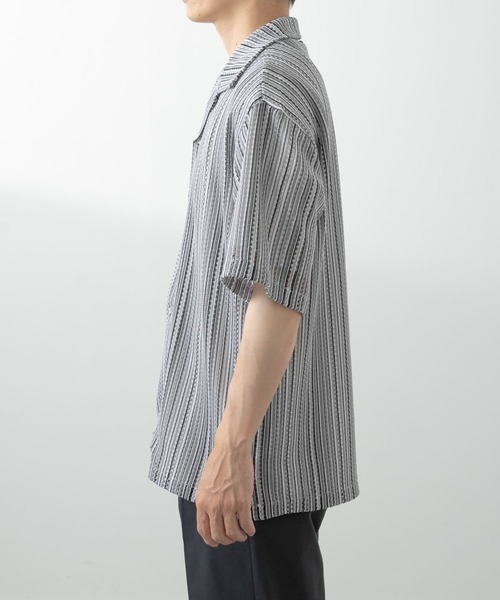ITEMS URBANRESEARCH（アイテムズ アーバンリサーチ）の「マルチストライプレースオープンカラーショートスリーブシャツ（シャツ/ブラウス・メンズ・ブラック/ブルー/グリーン・LARGE/MEDIUM）」の18枚目の写真