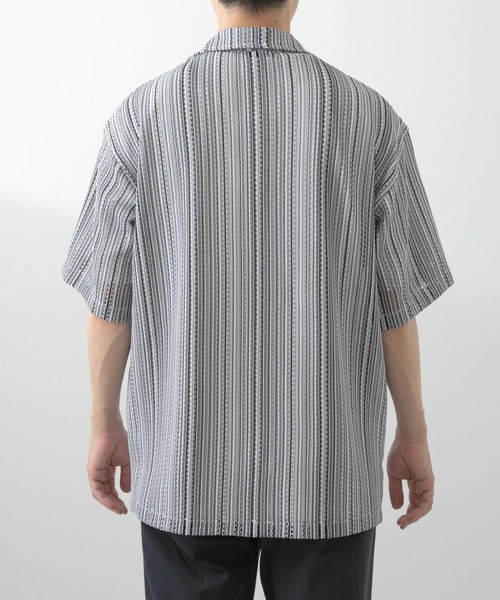 ITEMS URBANRESEARCH（アイテムズ アーバンリサーチ）の「マルチストライプレースオープンカラーショートスリーブシャツ（シャツ/ブラウス・メンズ・ブラック/ブルー/グリーン・LARGE/MEDIUM）」の20枚目の写真