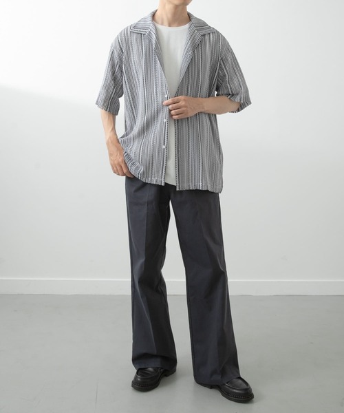 ITEMS URBANRESEARCH（アイテムズ アーバンリサーチ）の「マルチストライプレースオープンカラーショートスリーブシャツ（シャツ/ブラウス・メンズ・ブラック/ブルー/グリーン・LARGE/MEDIUM）」の21枚目の写真