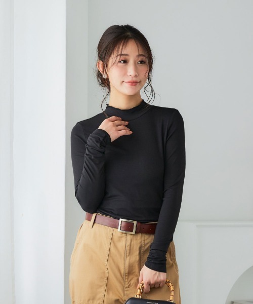 SMILE LAND（スマイルランド）の「＜大きいサイズ＞メロウハイネックカットソートップス（Tシャツ/カットソー・レディース・モカ/ネイビー/ブラック・L～LL/5L～6L/3L～4L）」の11枚目の写真