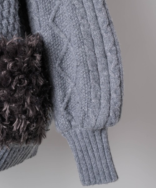 【新品タグ付】ラベルエチュード ニッティング×ファーニットライダースジャコット TEN by LA BELLE ETUDE】ニッティングパターン×ファーニットライダース