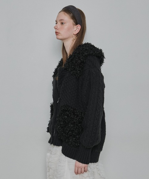 【新品タグ付】ラベルエチュード ニッティング×ファーニットライダースジャコット TEN by LA BELLE ETUDE】ニッティングパターン×ファーニットライダース