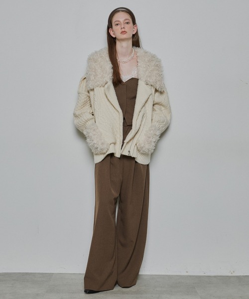 【新品タグ付】ラベルエチュード ニッティング×ファーニットライダースジャコット 2025 AUTUMN/WINTER ◾︎ ニッティングパターン× ファーニット