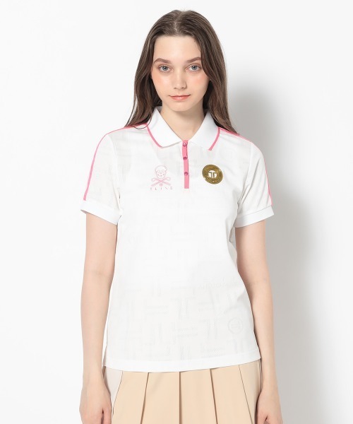 MARK & LONA(マークアンドロナ)の「T-Mark Pattern Polo | WOMEN(ポロシャツ・レディース・ターコイズブルー/ホワイト・36/34)」の2枚目の写真