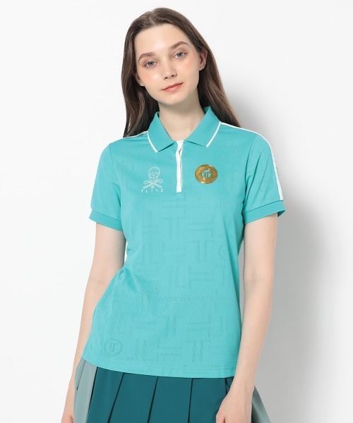 MARK & LONA(マークアンドロナ)の「T-Mark Pattern Polo | WOMEN(ポロシャツ・レディース・ターコイズブルー/ホワイト・36/34)」の1枚目の写真