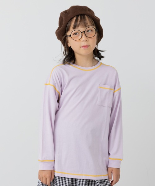 JAM & LINK（ジャムアンドリンク）の「配色ステッチ 長袖Tシャツ（Tシャツ/カットソー・キッズ・ラベンダー/スモークピンク/オートミール/ワインレッド/ネイビー/ブラック/チャコールグレー/ミント/サックスブルー・110cm/100cm/120cm/130cm/140cm/150cm/160cm）」の7枚目の写真