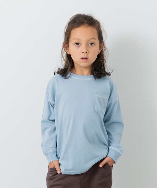 JAM & LINK（ジャムアンドリンク）の「配色ステッチ 長袖Tシャツ（Tシャツ/カットソー・キッズ・ラベンダー/スモークピンク/オートミール/ワインレッド/ネイビー/ブラック/チャコールグレー/ミント/サックスブルー・110cm/100cm/120cm/130cm/140cm/150cm/160cm）」の6枚目の写真