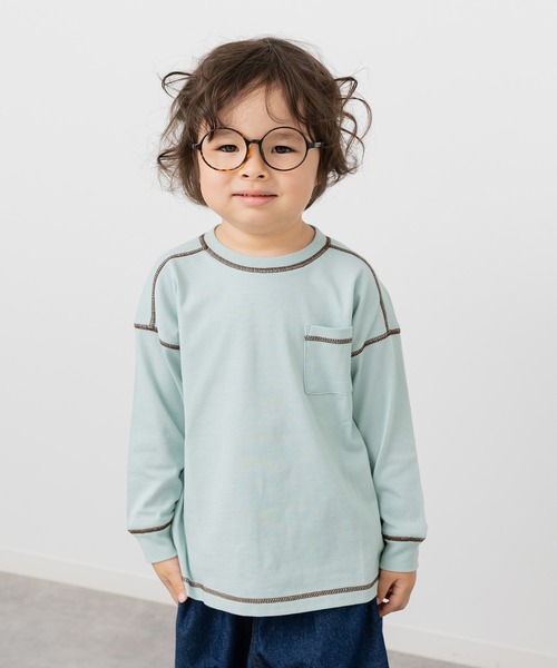 JAM & LINK（ジャムアンドリンク）の「配色ステッチ 長袖Tシャツ（Tシャツ/カットソー・キッズ・ラベンダー/スモークピンク/オートミール/ワインレッド/ネイビー/ブラック/チャコールグレー/ミント/サックスブルー・110cm/100cm/120cm/130cm/140cm/150cm/160cm）」の4枚目の写真