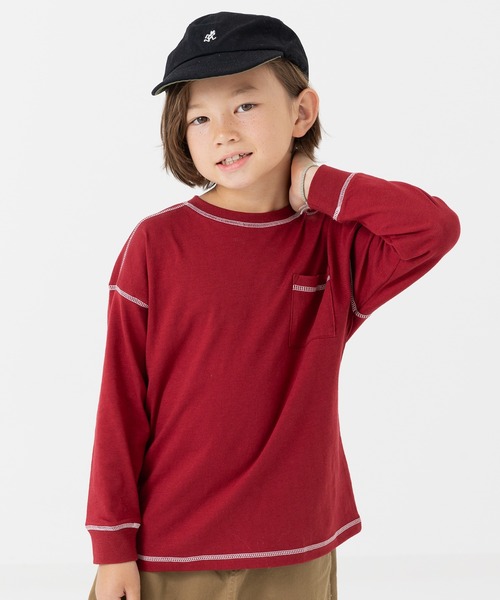 JAM & LINK（ジャムアンドリンク）の「配色ステッチ 長袖Tシャツ（Tシャツ/カットソー・キッズ・ラベンダー/スモークピンク/オートミール/ワインレッド/ネイビー/ブラック/チャコールグレー/ミント/サックスブルー・110cm/100cm/120cm/130cm/140cm/150cm/160cm）」の9枚目の写真