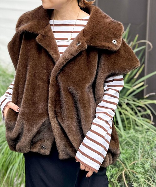 セール】エコファー衿付ベスト（ブルゾン）｜Rie Miller（リエミラー