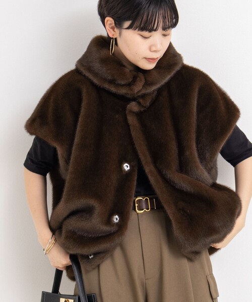 Rie Miller（リエミラー）の「エコファー衿付ベスト（ブルゾン・レディース・ダークブラウン/アイボリー・38）」の19枚目の写真