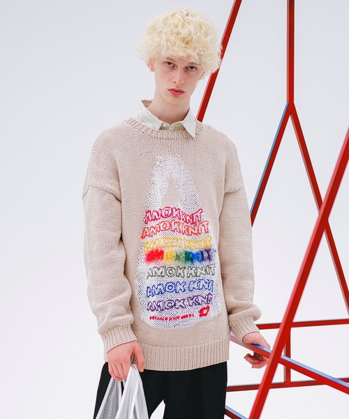 amok（アモク）の「AMOK KNIT（ニット/セーター・メンズ・ブラック/ホワイト・M/S）」の2枚目の写真
