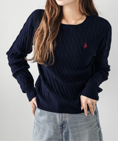セール】POLOワンポイント刺繍ケーブルニット（ニット/セーター