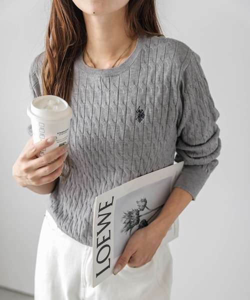 セール】POLOワンポイント刺繍ケーブルニット（ニット/セーター