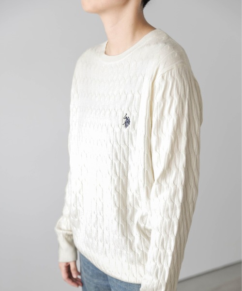 U.S. POLO ASSN.(ユーエスポロアッスン)の「POLOワンポイント刺繍ケーブルニット(ニット/セーター・レディース・ネイビー/アイボリー/グレー・M/L)」の7枚目の写真