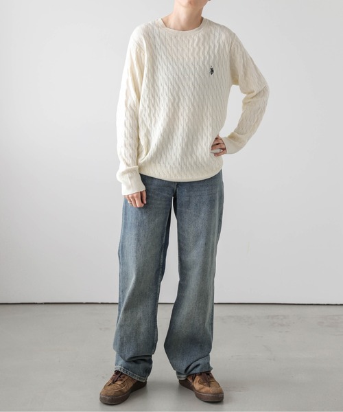 U.S. POLO ASSN.(ユーエスポロアッスン)の「POLOワンポイント刺繍ケーブルニット(ニット/セーター・レディース・ネイビー/アイボリー/グレー・M/L)」の9枚目の写真