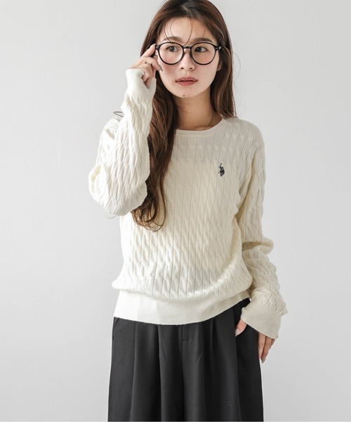 セール】POLOワンポイント刺繍ケーブルニット（ニット/セーター
