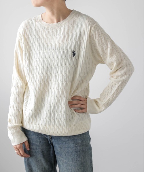 U.S. POLO ASSN.(ユーエスポロアッスン)の「POLOワンポイント刺繍ケーブルニット(ニット/セーター・レディース・ネイビー/アイボリー/グレー・M/L)」の6枚目の写真