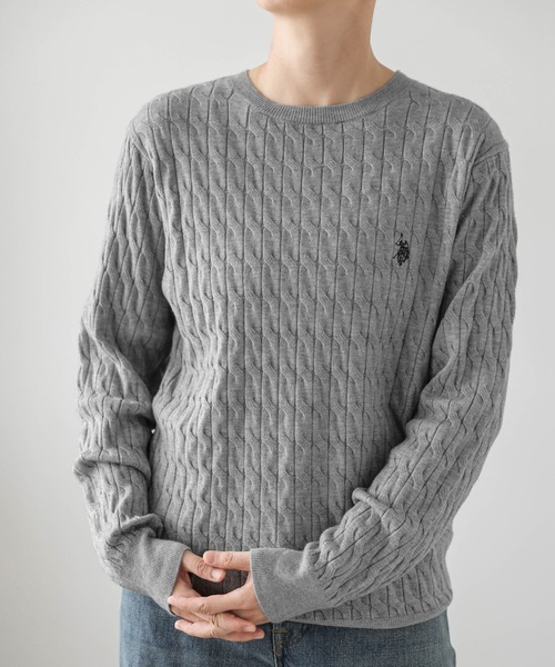 U.S. POLO ASSN.(ユーエスポロアッスン)の「POLOワンポイント刺繍ケーブルニット(ニット/セーター・レディース・ネイビー/アイボリー/グレー・M/L)」の10枚目の写真
