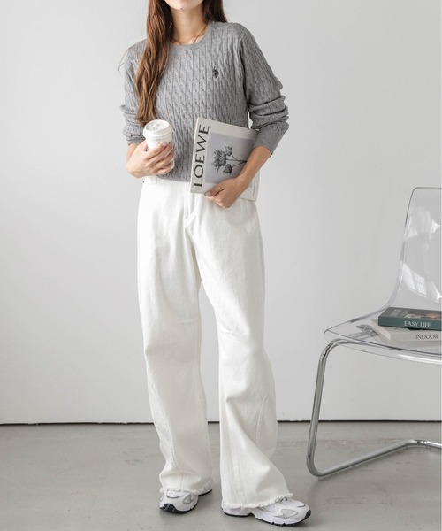 U.S. POLO ASSN.(ユーエスポロアッスン)の「POLOワンポイント刺繍ケーブルニット(ニット/セーター・レディース・ネイビー/アイボリー/グレー・M/L)」の11枚目の写真