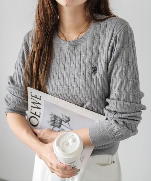 U.S. POLO ASSN.(ユーエスポロアッスン)の「POLOワンポイント刺繍ケーブルニット(ニット/セーター・レディース・ネイビー/アイボリー/グレー・M/L)」の12枚目の写真