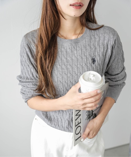 U.S. POLO ASSN.(ユーエスポロアッスン)の「POLOワンポイント刺繍ケーブルニット(ニット/セーター・レディース・ネイビー/アイボリー/グレー・M/L)」の13枚目の写真