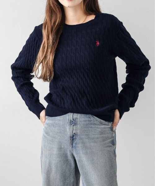 U.S. POLO ASSN.(ユーエスポロアッスン)の「POLOワンポイント刺繍ケーブルニット(ニット/セーター・レディース・ネイビー/アイボリー/グレー・M/L)」の15枚目の写真