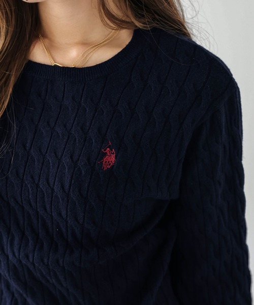 U.S. POLO ASSN.(ユーエスポロアッスン)の「POLOワンポイント刺繍ケーブルニット(ニット/セーター・レディース・ネイビー/アイボリー/グレー・M/L)」の17枚目の写真
