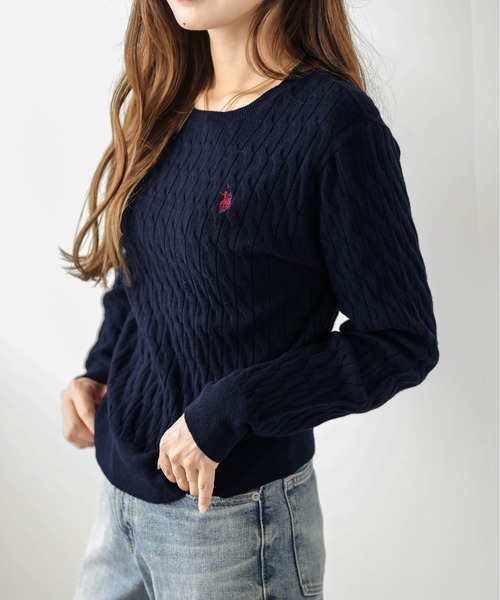 U.S. POLO ASSN.(ユーエスポロアッスン)の「POLOワンポイント刺繍ケーブルニット(ニット/セーター・レディース・ネイビー/アイボリー/グレー・M/L)」の18枚目の写真