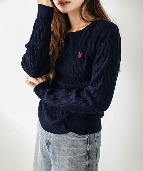 U.S. POLO ASSN.(ユーエスポロアッスン)の「POLOワンポイント刺繍ケーブルニット(ニット/セーター・レディース・ネイビー/アイボリー/グレー・M/L)」の19枚目の写真