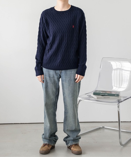 U.S. POLO ASSN.(ユーエスポロアッスン)の「POLOワンポイント刺繍ケーブルニット(ニット/セーター・レディース・ネイビー/アイボリー/グレー・M/L)」の21枚目の写真