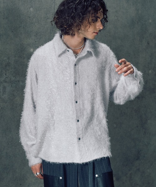 CASPER JOHN（キャスパージョン）の「Various loose shirts -feather knit- / バリアスルーズシャツ -フェザーニット-（シャツ/ブラウス・メンズ・ブルー/グリーン系その他/ブラック系その他/ブラック/ライトグレー・LARGE/MEDIUM/SMALL/X-SMALL）」の3枚目の写真