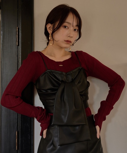 mideal(マイディール)の「design ribbon bustier / デザインリボンビスチェ(キャミソール・レディース・ブラック/ブラウン・FREE)」の2枚目の写真
