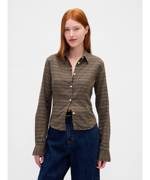 GAP（ギャップ）の「フランネル フィット プレイドシャツ（シャツ/ブラウス・レディース・ブルー/ブラウン・S/M/L/XXS/XS）」の2枚目の写真