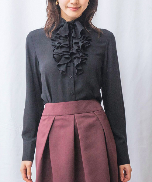 新品　NARACAMICIE ナラカミーチェ　ジョーゼットフリルスリーブブラウス セール】【NARACAMICIE】無地ジョーゼットフリル長袖ブラウス（シャツ