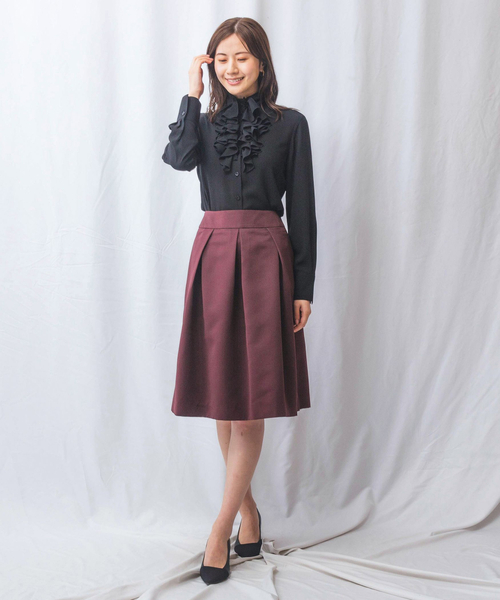 セール】【NARACAMICIE】無地ジョーゼットフリル長袖ブラウス（シャツ